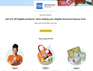 American Express × Amazon 满 $15 减 $15 回归！ [6/24/2026]